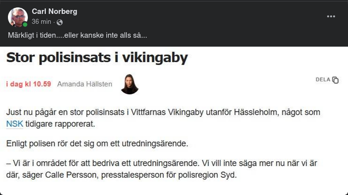 Stor Polisinsats I Vittfarnas Vikingaby