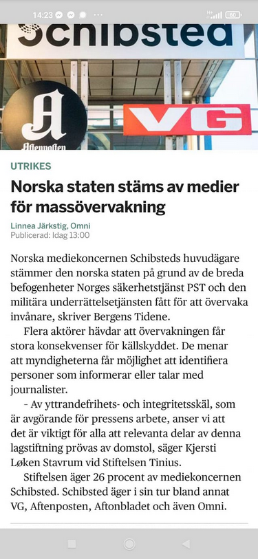 Norska Staten Stäms Av Media För Massövervakning