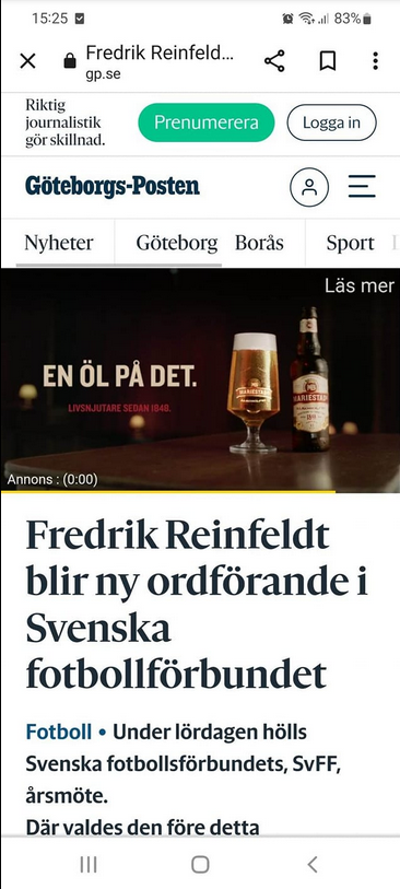 Reinfeldt Ny Svensk Fotbollsordförande