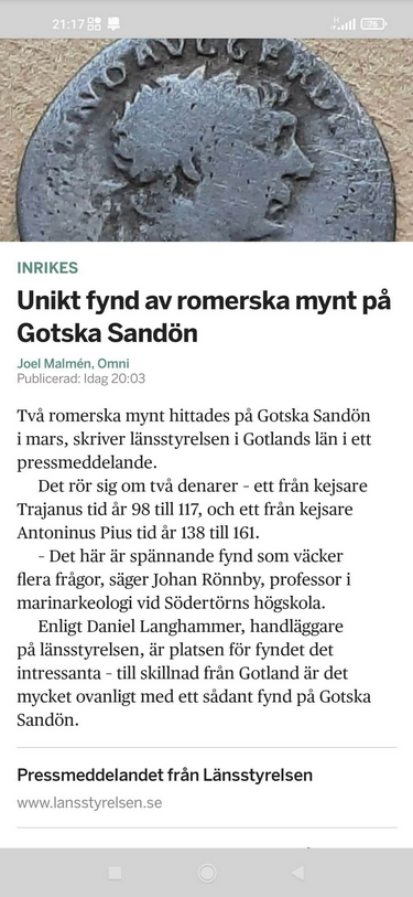 Rökstenska Romerska Mynt Funna På Gotland