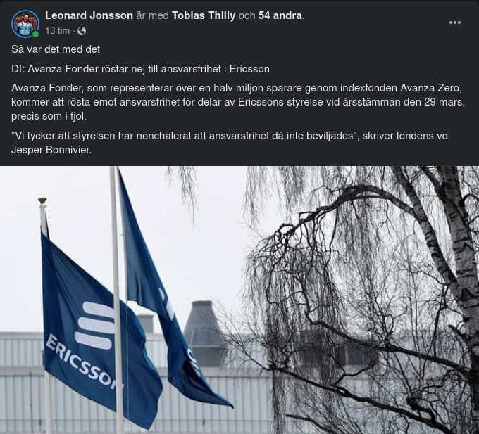 Ytterligare Nej Till Ansvarsfrihet För Ericssons Styrelse