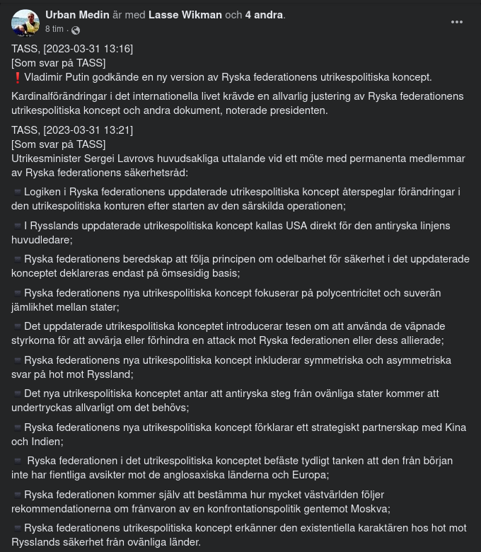 Lavrovs Huvudsakliga Uttalanden Vid Möte Med Ryska Federationens Säkerhetsråd