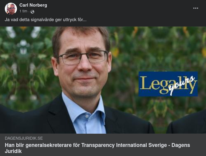 Ulf Åshuvud Generalsekreterare För Transparecy International Sverige
