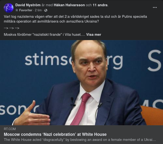 Moskva Ser Amerikanskt Kvinnodagsprisad Azovbataljonsmedlem Som Naziststöd