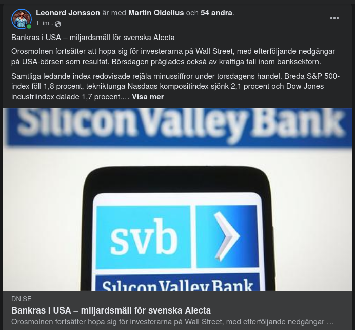 Amerikanskt Bankras & Miljardsmäll För Alecta