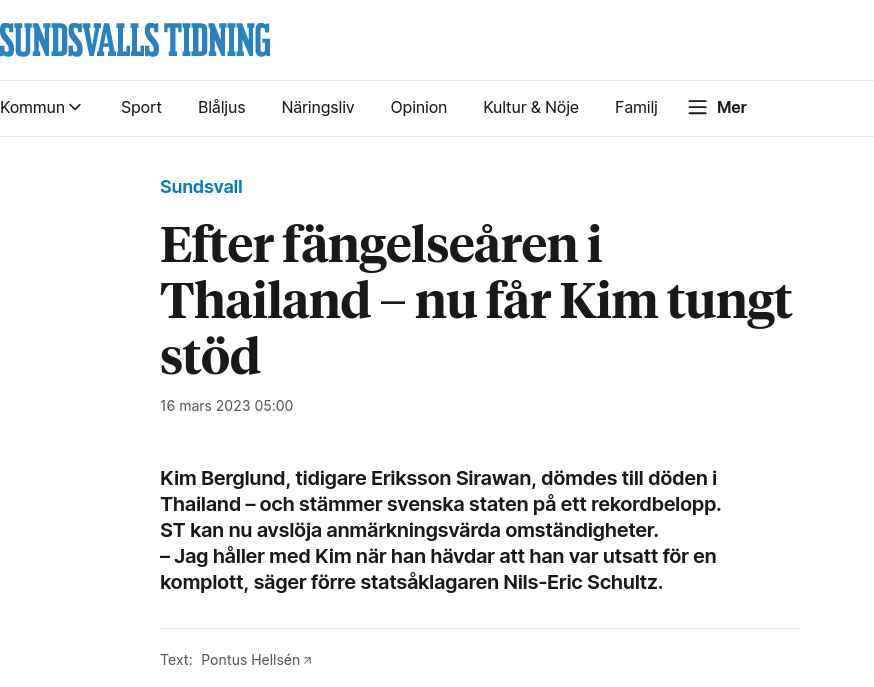 Dödsdömd I Thailand Stämmer Svenska Staten