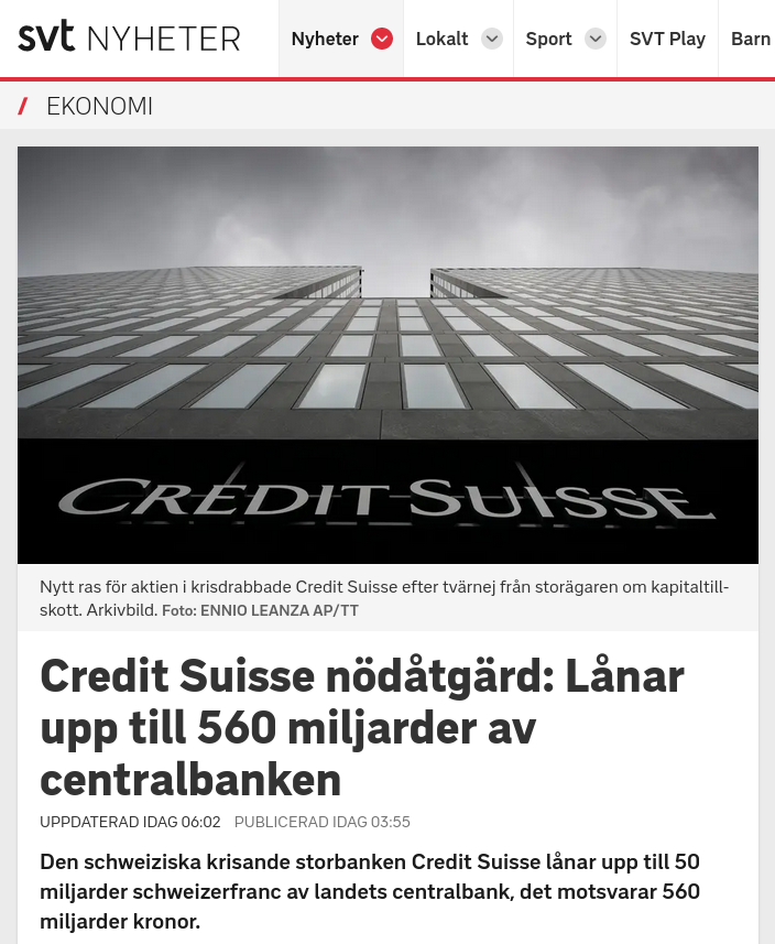 Credit Suisse Centralbankslånar