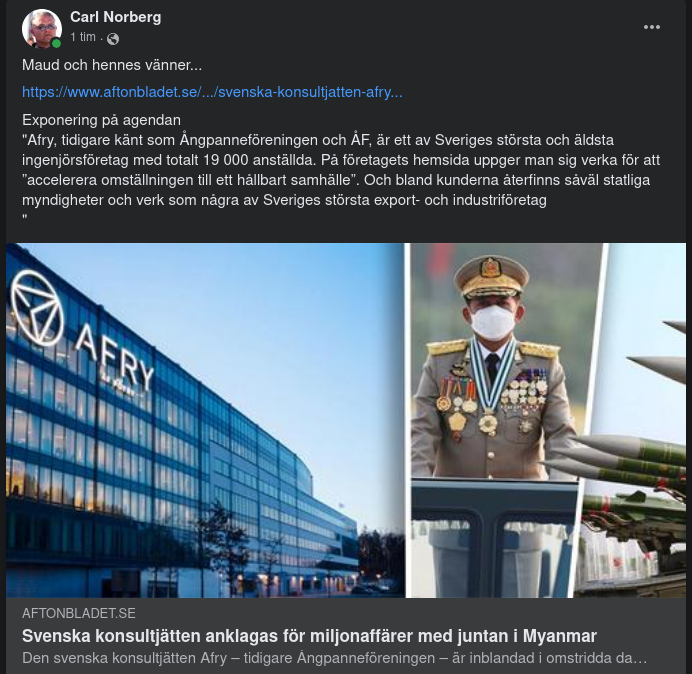 Afry Anklagat För Miljonaffärer Med Myanmar-Junta