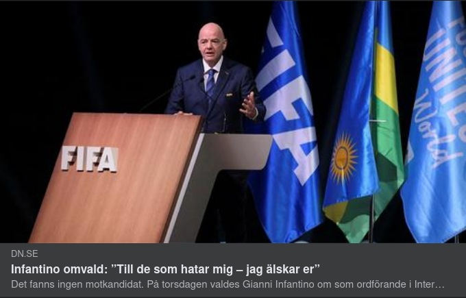 Infantino Omvald Utan Motkandidat