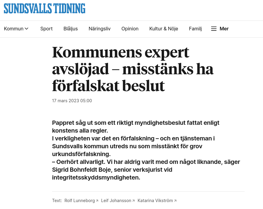 Kommunal Expertförfalskning I Sundsvall