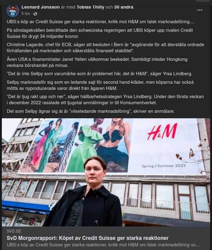 USB, Credit Suisse & Lite Ljugande H&M