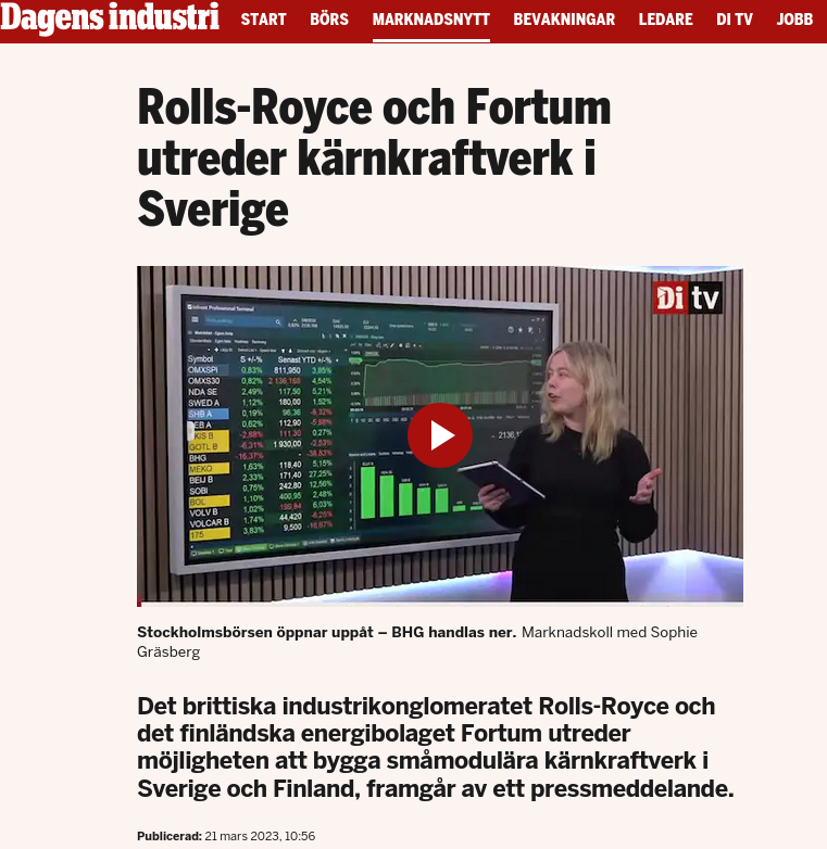 Företagsutredning Om Möjlig Svensk Kärnkraft