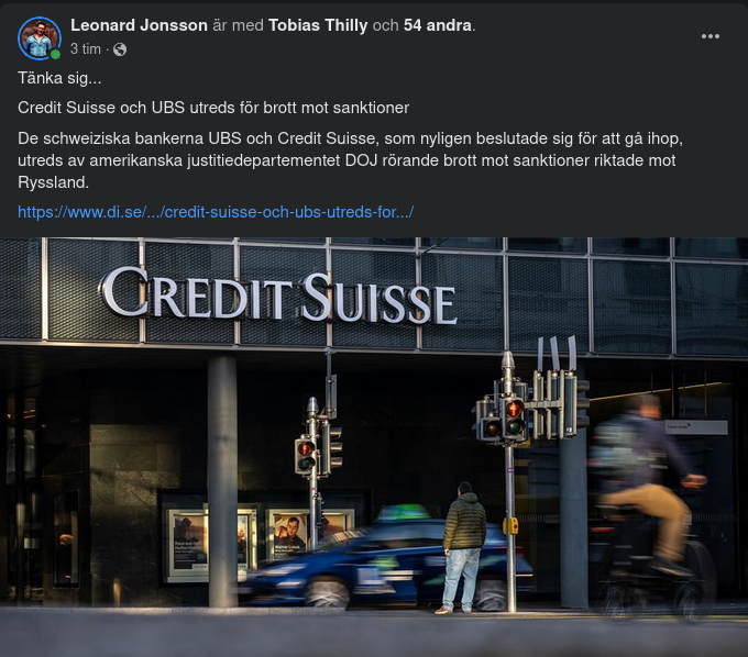 USB & Credit Suisse Utreds För Brott Mot Sanktioner Mot Ryssland