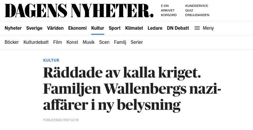 DN 1997 Om Wallenbergs Nazistaffärer