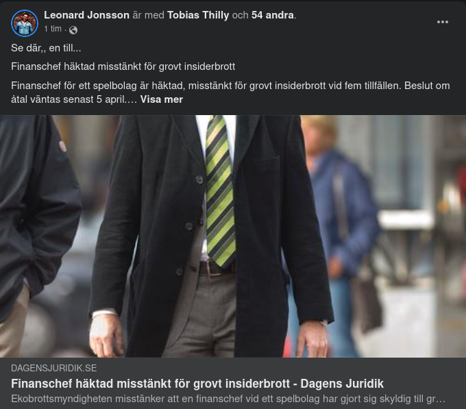 Spelbolagsfinanschef Häktad För Grovt Insiderbrott