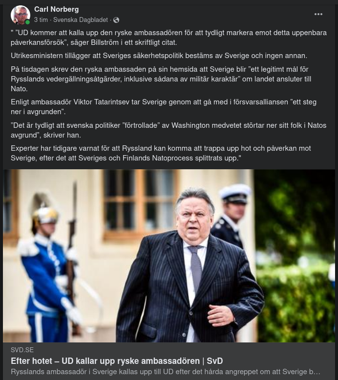 UD Kallar Upp Ryska Ambassadören