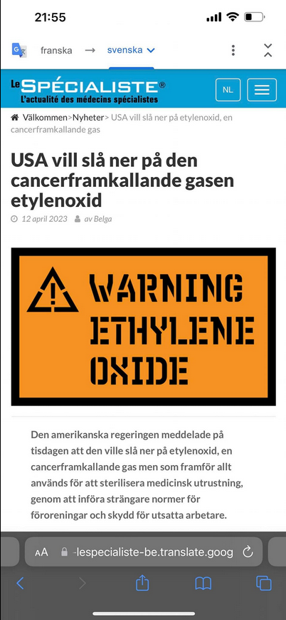 USA Ogillar Etylenoxid