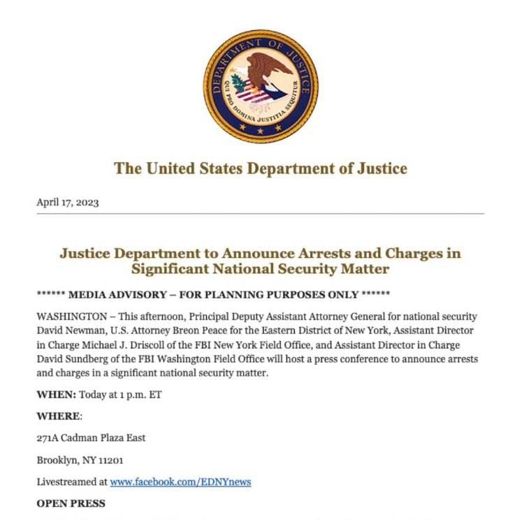 DoJ Annonserar Om Gripanden Av Signifikant Nationellt Säkerhetsintresse