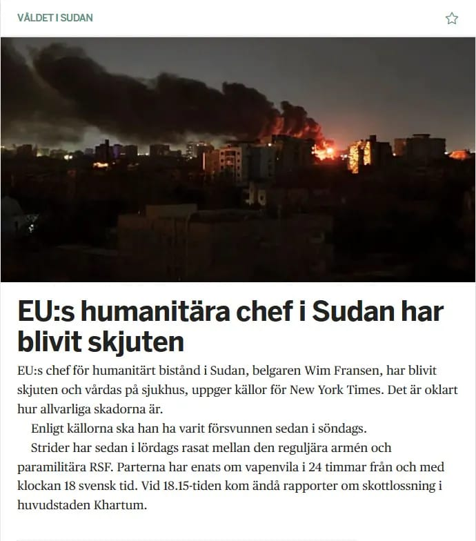 EU:s Humanitära Chef I Sudan Skjuten