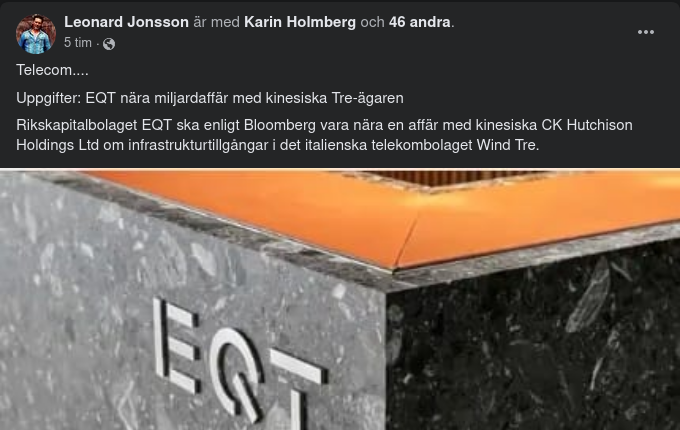 EQT Nära Miljardaffär Enligt Bloomberg