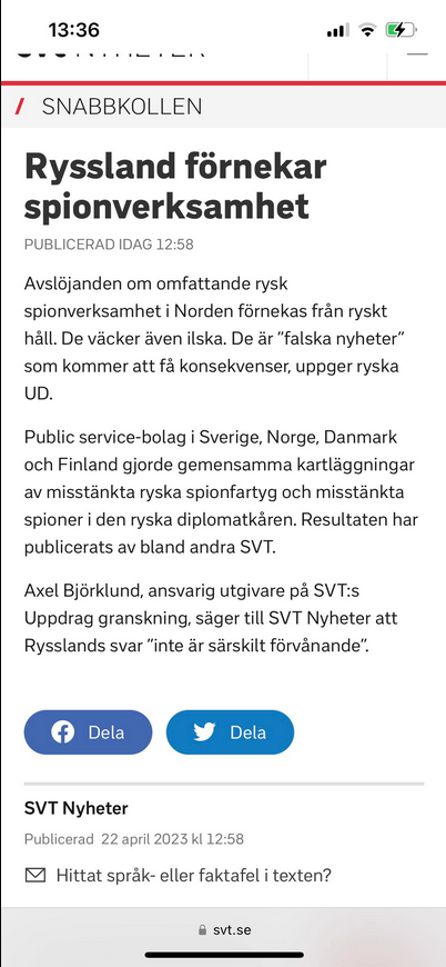 Ryssland Förnekar Nordiska Public Service-Bolags Spionverksamhetsanklagelser