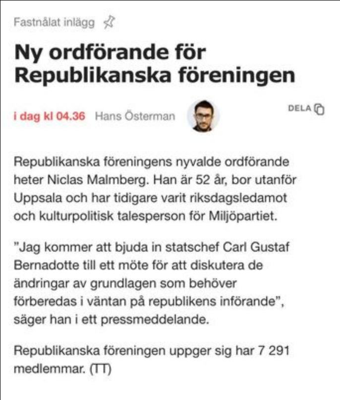 Republikanska Föreningen Får Ny Ordförande
