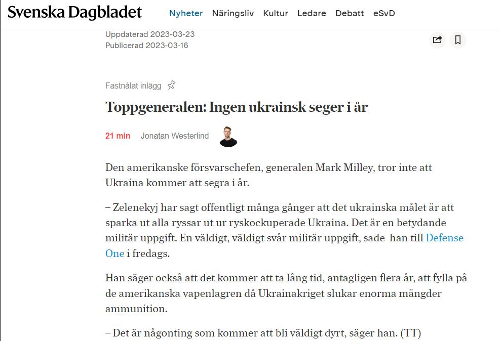 Milley Tror Inte På Ukrainsk Seger I År