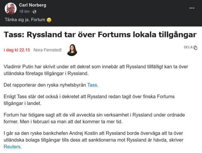 Fortum Övertaget I Ryssland