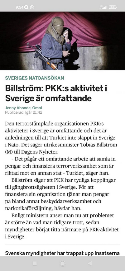 Billström Medger Omfattande PKK-Aktivitet I Sverige