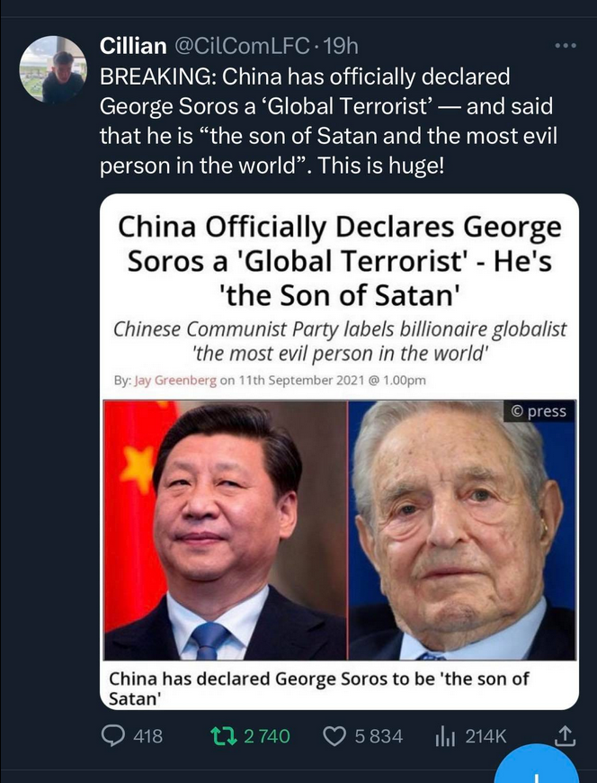 Kina Säger Att Soros Är Satans Son