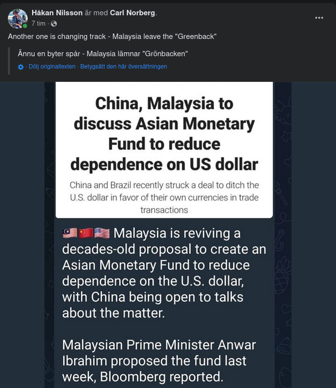 Kina & Malaysia Diskuterar Dollardumpning