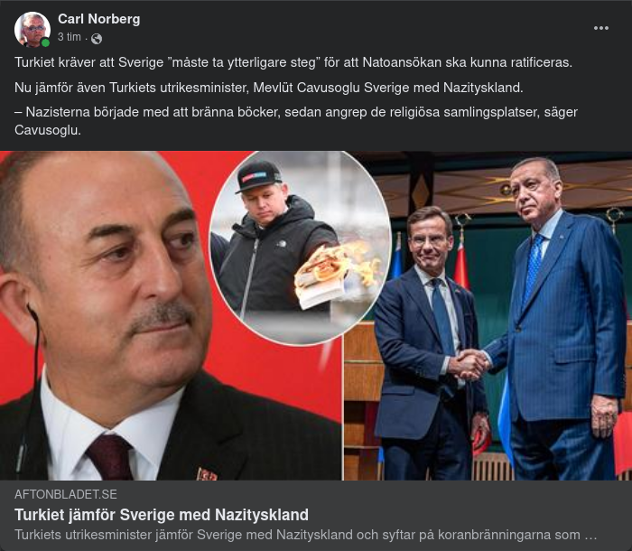 Turkiets Utrikesminister Jämför Sverige & Nazityskland