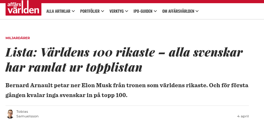 Inga Svenskar Bland Världens 100 Rikaste