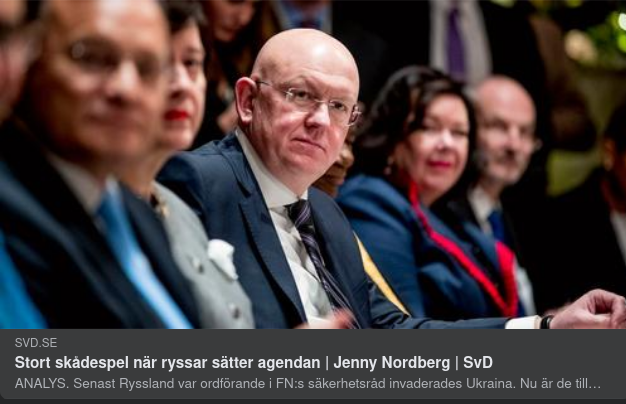 SvD-Jenny Ser Stort Agendasättande Ryskt FN-Skådespel