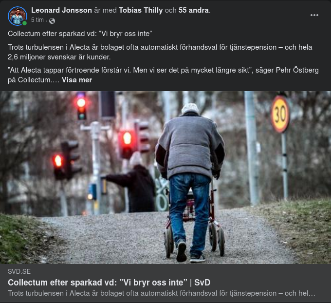 Obrytt Collectum Efter Sparkad Alecta-VD