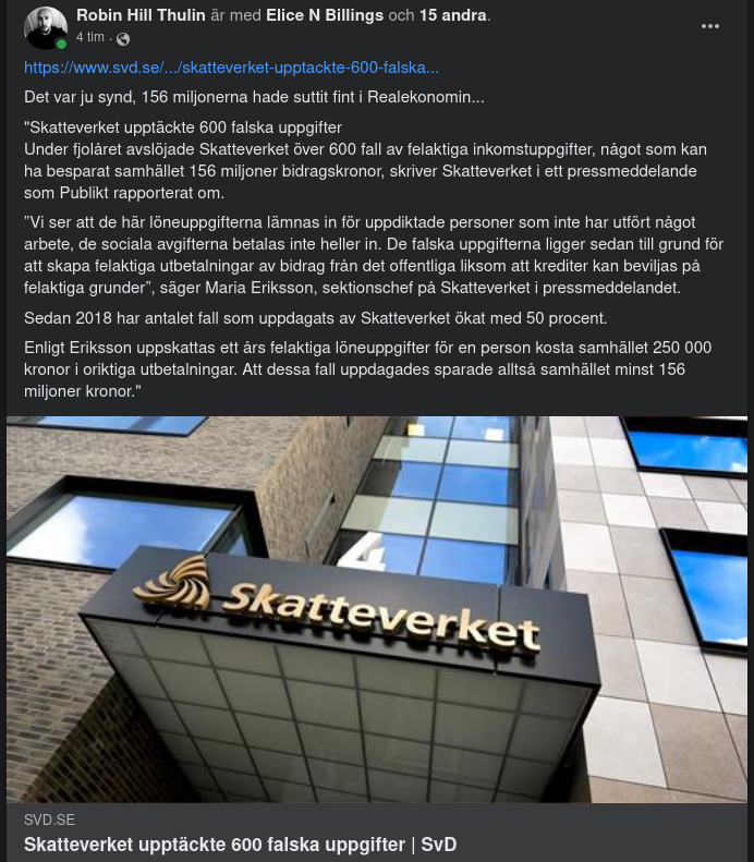 Skatteverket Upptäckte Uppdiktade Personer