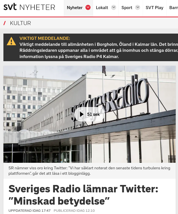 Minskad Betydelse Får SR Att Lämna Twitter