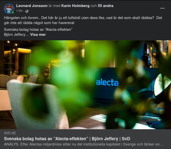Alecta-Effektshotade Företag I SvD