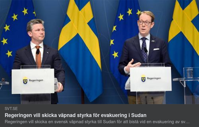 Regeringen Vill Skicka Väpnad Styrka Till Sudan