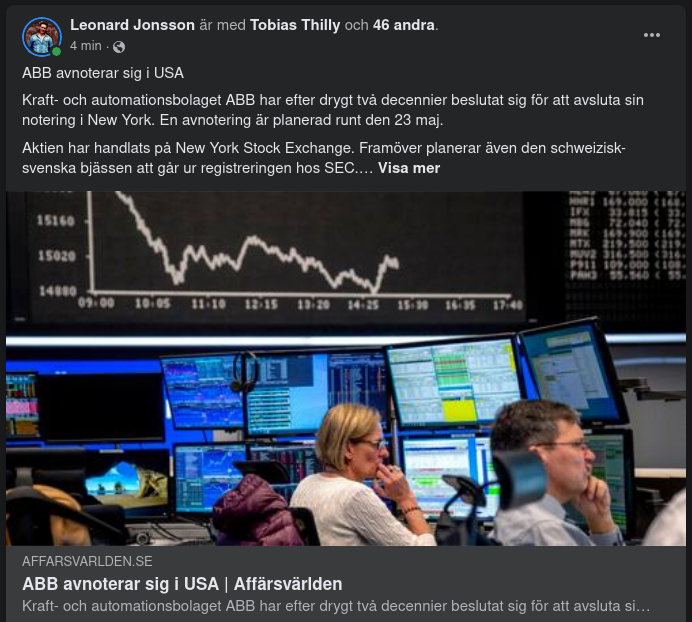 ABB Avnoterar I USA