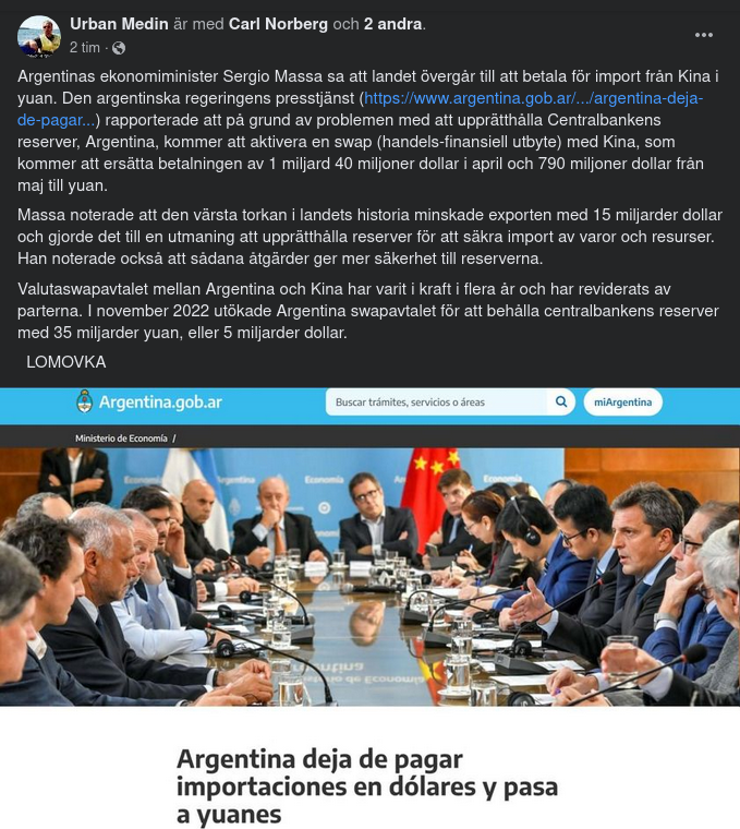 Kinesisk Import I Yuan För Argentina