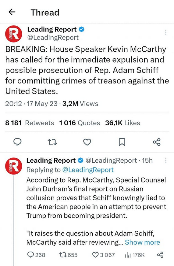 McCarthy Kräver Expulsion Av Schiff & Möjligt Åtal För Högförräderi