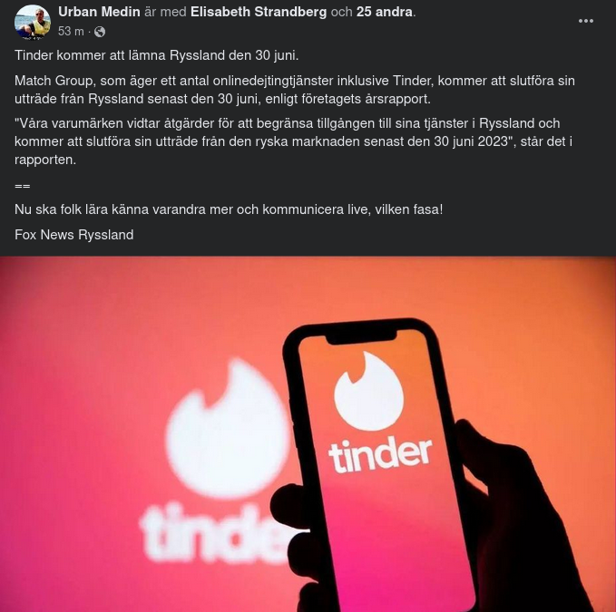 Tinder Lämnar Ryssland