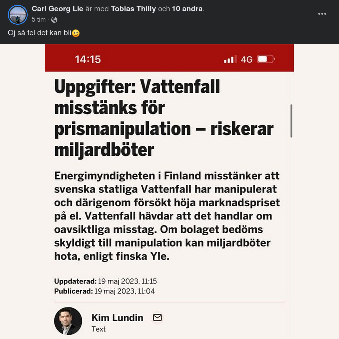 Prismanipulationsmisstänkt Vattenfall