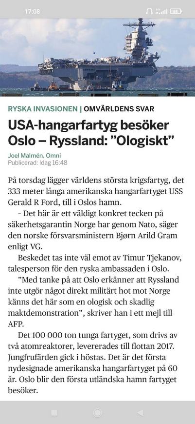 Hangarfartygsbesök I Oslo På Torsdag