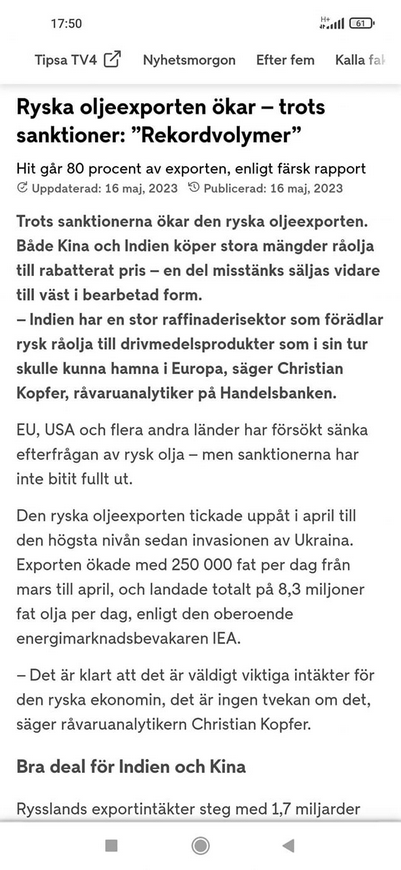 Ökande Rysk Oljeexport