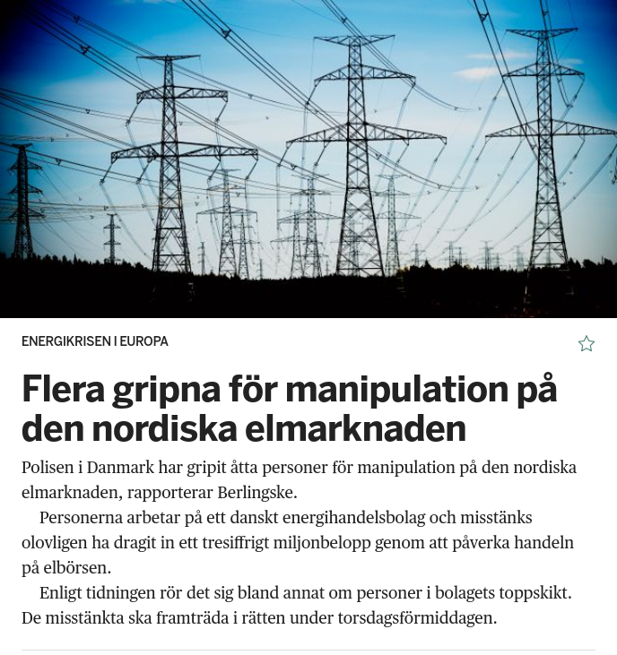 Danska Gripanden För Nordisk Elmarknadsmanipulation