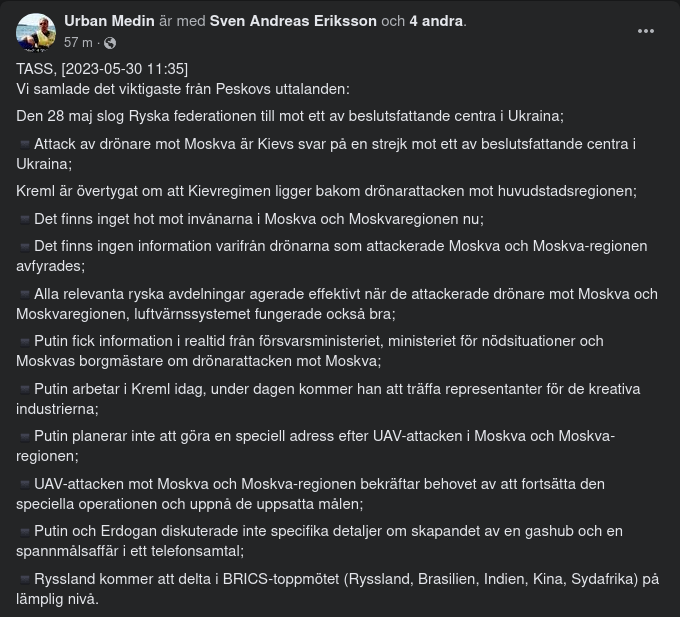 Samlat Från Peskovs Uttalanden