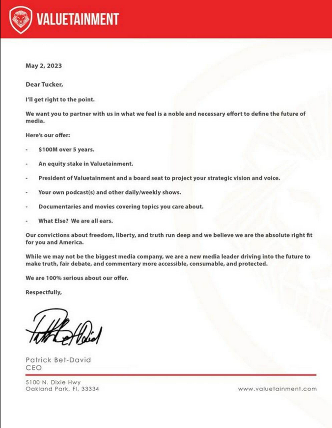 Valuetainment Erbjuder Tucker Partnerskap