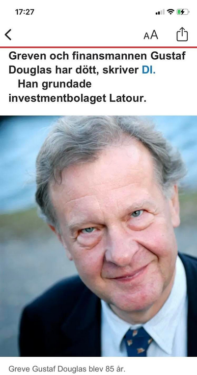 Greve Gustaf Douglas Död